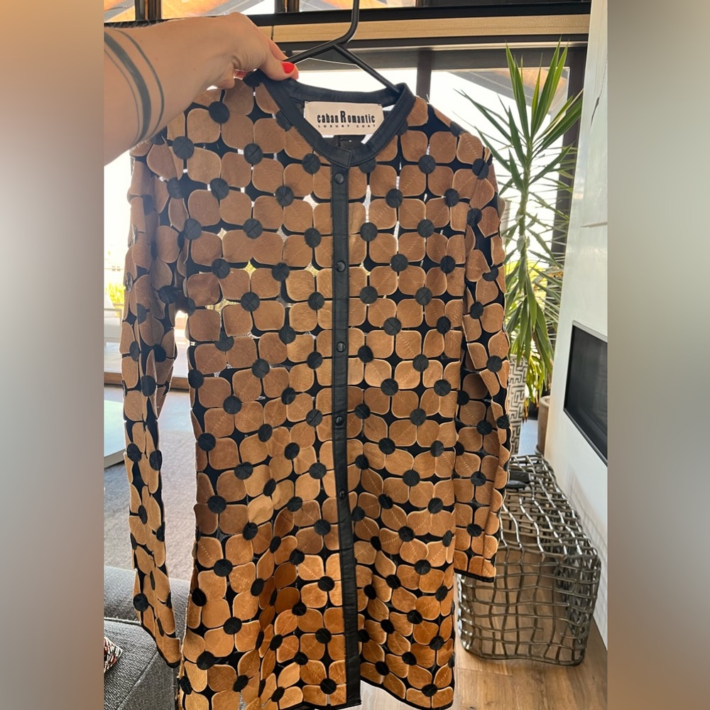 Leather & calf hair pieced jacket/dress